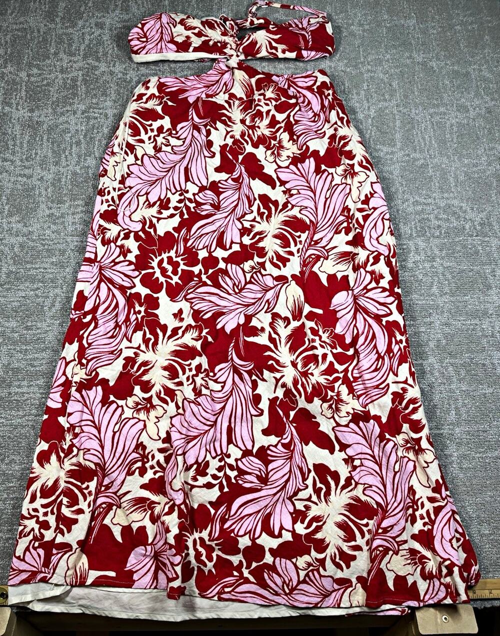 Abercrombie & Fitch Women’s Julia Slip Cutout Maxi Red Pink Dress Floral Read